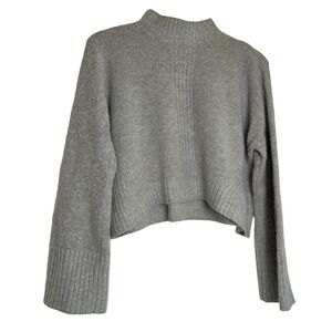 Urban Outfitters Mock Neck Bell Sleeve Cropped Sweater Gray S-P Acrylic Blend‎